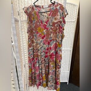 Pink and Red Flutter Sleeve V-Neck Sundress